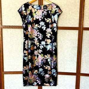 ECI New York Black Metallic Multi-Color Floral Short Sleeve Dress - 8